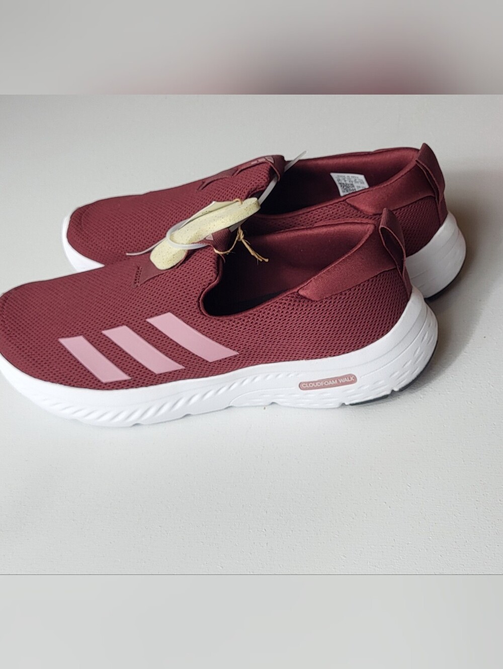New Adidas Women’s Cloudfoam Slip-On Athletic Shoes - Maroon with Pink Stripes